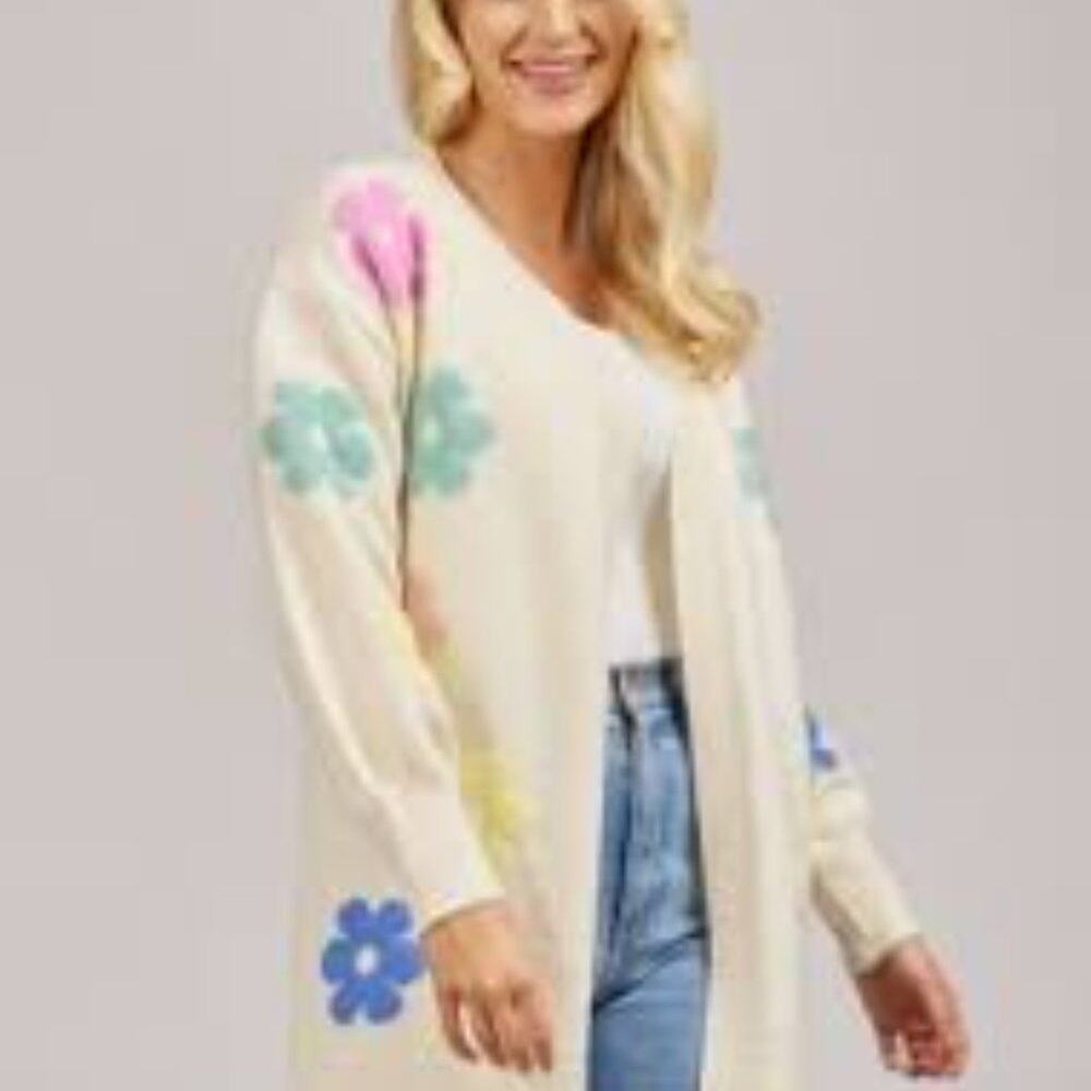 TIMING NWOT MULTI COLOR DAISY SWEATER SIZE SMALL (OVERSIZED) 1282